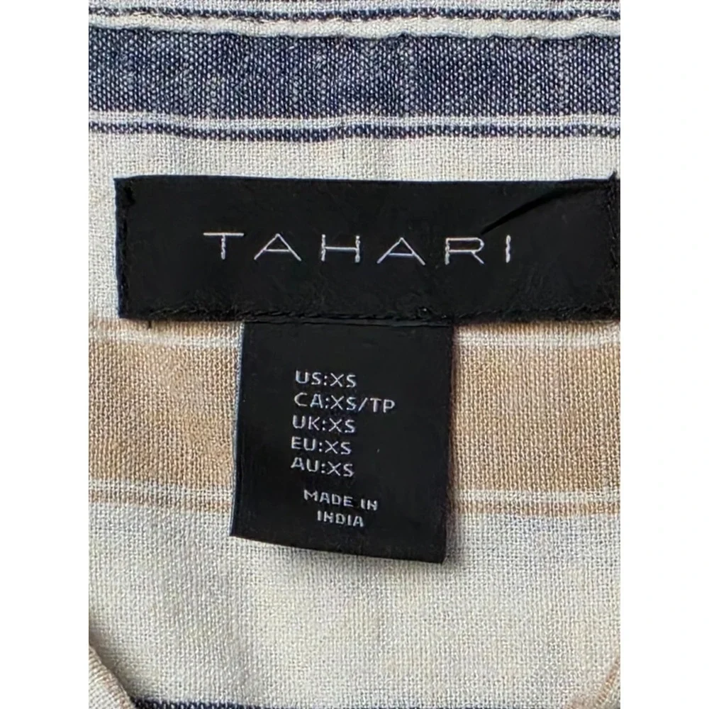 Tahari Shift Dress Womens XS Multi Striped Linen Blend Sleeveless Side Button